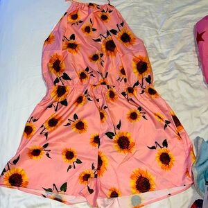 Short Halter Top Sunflower pink one piece romper